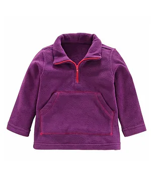 Nino Bambino Full Sleeves Recycled Polar Fleece Solid Front Pocket Sweatshirt - Purple