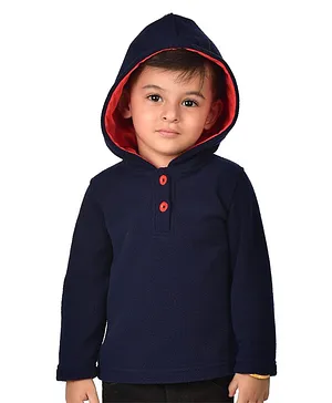 Nino Bambino Recycled Polar Fleece Full Sleeves Unisex Solid Hoodie Sweatshirt - Navy Blue