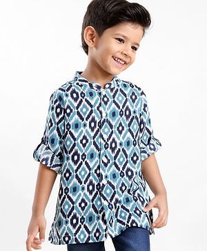 Babyhug 100% Cotton Full Sleeves Printed Kurta- Blue