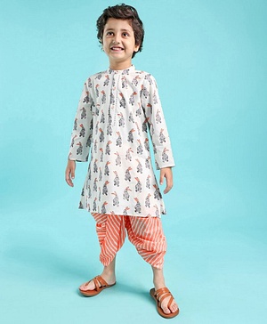 Babyhug 100% Cotton Woven Full Sleeves Rabbit Print Kurta and Dhoti Set - Off White & Cream