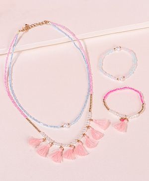 Pine Kids Free Size Necklace & Bracelet Set With Tassel Detailing- Multicolor