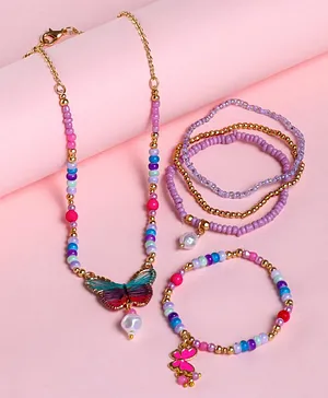 Babyhug Butterfly Charm Neck Piece & Bracelets - Multicolor