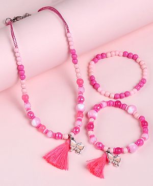 Babyhug Butterfly Charms With Tassel  Neck Piece & Bracelets - Pink