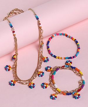 Babyhug  Flower Beads With Chain Neck Piece & Bracelets - Pink