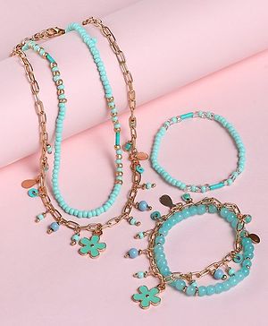 Babyhug  Flower Charm With Chain Neck Piece & Bracelets - Blue