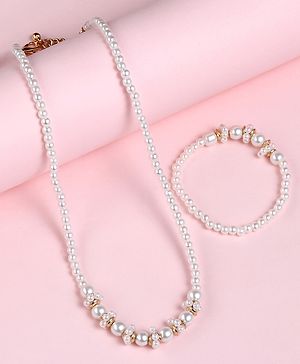 Babyhug Pearl Neck Piece & Bracelets - White