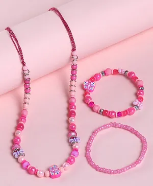 Babyhug  Butterfly Bead Pearl Neck Piece & Bracelets - Pink