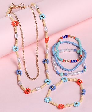 Babyhug  Flower Beads With Chain Neck Piece & Bracelets - Multicolour
