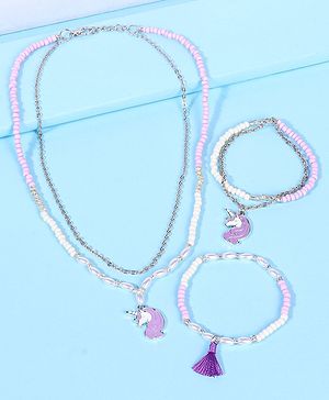 Pine Kids Free Size Necklace & Bracelet Set With Tassel Detailing- Multicolor
