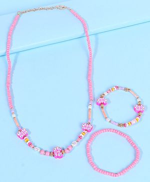 Pine Kids Free Size Necklace & Bracelet Set With Butterfly Detailing- Multicolor