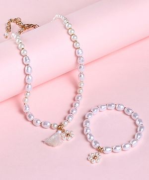 Babyhug Free Size Neck Piece & Bracelet Set- White