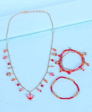 Pine Kids Free Size Necklace & Bracelet Set With Butterfly Detailing- Multicolor