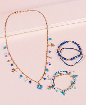 Pine Kids Free Size Necklace & Bracelet Set With Butterfly Detailing- Multicolor