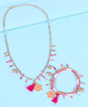 Pine Kids Free Size Necklace & Bracelet Set With Tassel Detailing- Multicolor