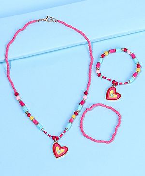 Pine Kids Free Size Necklace & Bracelet Set With Heart Detailing- Multicolor