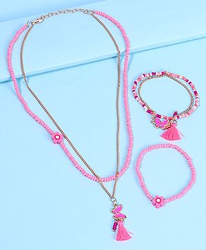 Pine Kids Free Size Necklace & Bracelet Set With Tassel Detailing- Multicolor