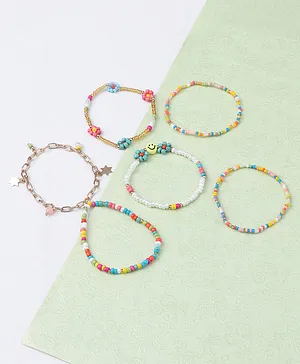 Babyhug Flower Beads Free Size Bracelets Pack of 6  - Multicolor
