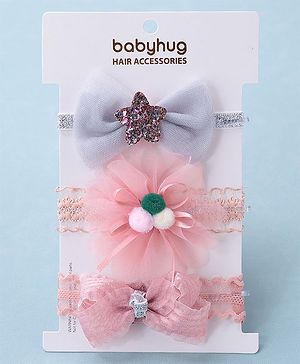 Babyhug Glitter Star With Bow Applique Headbands Pack of 3 - Multicolour