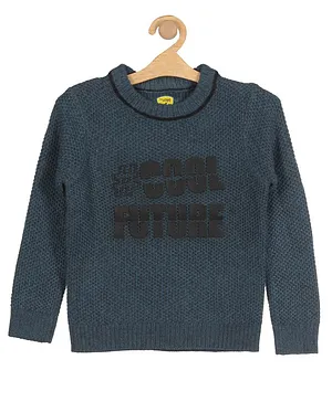 Lil Lollipop Full Sleeves Cool Future Printed Text Applique Detailed Pullover Sweater - Navy Blue