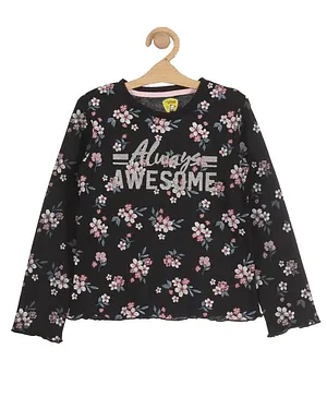 Lil Lollipop Full Sleeves Awesome Floral Printed Top - Black
