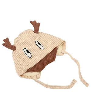 Kid-O-World Cow Eyes Patch Cap With Strings - Cream