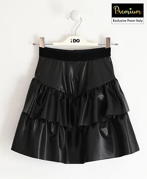 iDO Short Length Leather Skirt Solid Color - Black