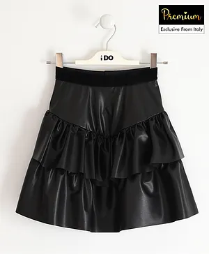 iDO Italy Short Length Leather Skirt Solid Color - Black