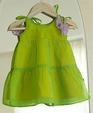 Love The World Sleeveless Hand Woven Tiered Shoulder Tie Up Dress - Lime Green