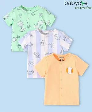 Babyoye Eco-Conscious 100% Cotton with Eco Jiva Finish Half Sleeves Set of Vests Pack of 3 - Yellow