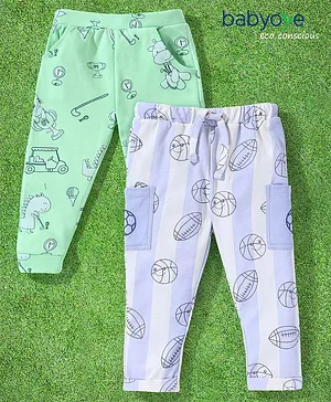 Babyoye 100% Cotton With Eco Jiva Finish Full Length Lounge Pants Pack of 2- Blue & Green