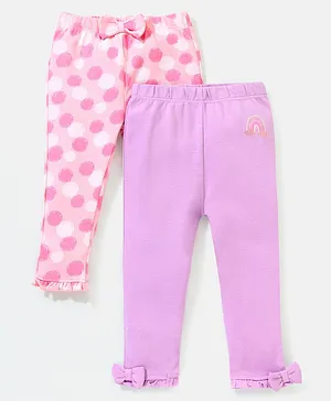 Babyoye Cotton Eco Consious Full Length Solid & Polka Print Leggings Pack Of 2 - Pink