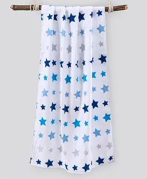 Pine Kids Cotton Woven Bath Towel Star Print - White & Blue