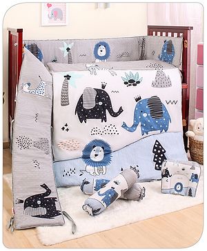 Babyhug Cotton Crib Bedding Set Elephant Print -Multicolor