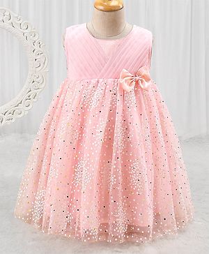 Babyhug Woven Sleeveless Party Dress with Bow - Peach
