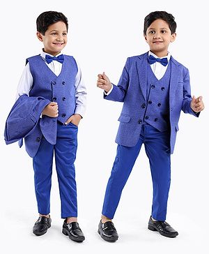 Babyhug Full Sleeves 4 Piece Party Suit With Bow - Royal Blue