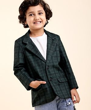 Babyhug Woven Full Sleeves Check Blazer - Green