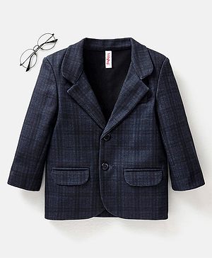 Babyhug Woven Full Sleeves Check Blazer - Navy