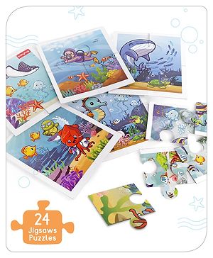 Babyhug 24 Pcs Aquatic Theme Jigsaw Puzzle| 4 in 1 Double Side 6 Puzzle Set Montessori Learning and Educational Toy for 2-4 Years Kids| Improves Motor Skills and Hand Eye Co-ordination| Gifting Toy| BIS Certified