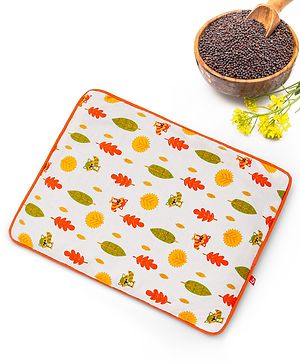 Babyhug Cotton Head Shaping 1 Kg Mustard Seeds Pillow Racoon Print - Orange