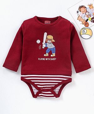 Babyhug 100% Cotton Full Sleeves Onesies Bear Print - Maroon