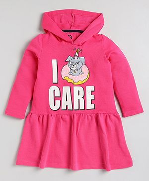 Little Marine Full Sleeves I Donut Care Print Sweatshirt Dress - Pink