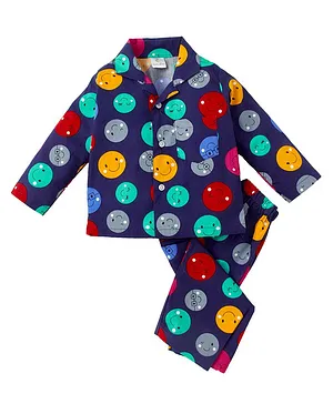 babywish 100% Cotton Full Sleeves Smiley Print Night Suit - Purple