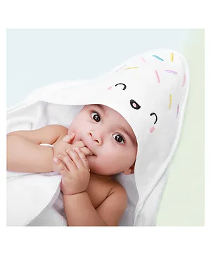 FancyFluff Bamboo Cotton Baby Hooded Towel Sprinkles Print - White