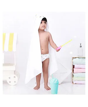 FancyFluff Bamboo Cotton Kids Hooded Towel Sprinkles Print - White