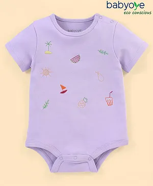 Babyoye 100% Cotton with Eco Jiva Finish Half Sleeves Onesies Boat Embroidered - Purple