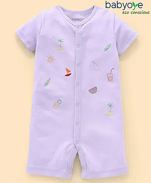 Babyoye 100% Cotton with Eco Jiva Finish Half Sleeves Romper Pineapple Print - Purple