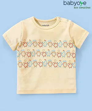 Babyoye 100% Cotton Half Sleeves T-Shirt with Eco Jiva Finish Fruits Printed - Yellow