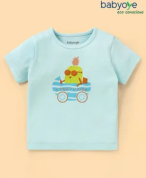 Babyoye 100% Cotton Half Sleeves T-Shirt with Eco Jiva Finish Pineapple Printed - Blue
