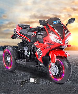 Babyhug Battery Operated Three Wheeler Mini R1 Bike With Music & Light - Red