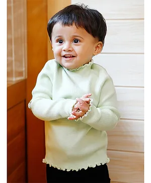 Baby Moo Full Sleeves Solid Ribbed Knitted Sweater - Green
